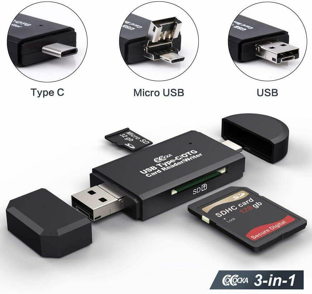 Carte Lecteur Adaptateur, 3 IN 1 Pour IPHONE, Samsung, Huawei & Type C  Micro SD