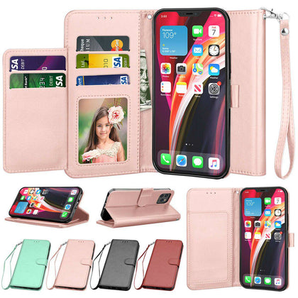 For iPhone 12 Pro Max 12 Mini 5G Wallet Case Flip Leather Stand Cover with Strap - Place Wireless