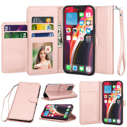 For iPhone 12 Pro Max 12 Mini 5G Wallet Case Flip Leather Stand Cover with Strap - Place Wireless