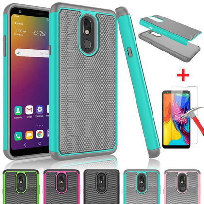 For LG Stylo Stylo 4 Plus Phone Case Cover with Glass Screen Protector, Compatible Model - Place Wireless