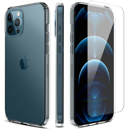 For iPhone 12 Pro Max, Mini 5G Case Clear TPU Slim Cover/Glass Screen Protector - Place Wireless