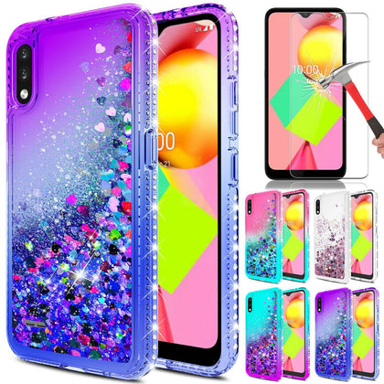 For LG K22/K22 Plus Case Shockproof Liquid Bling Cover/HD Glass Screen Protector