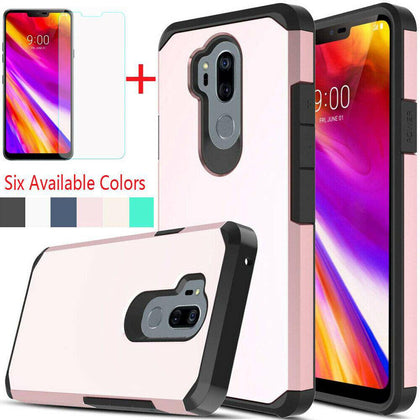 For LG G7/V50 ThinQ Shockproof Armor Bumper Rubber Hard TPU Case+Tempered Glass - Place Wireless