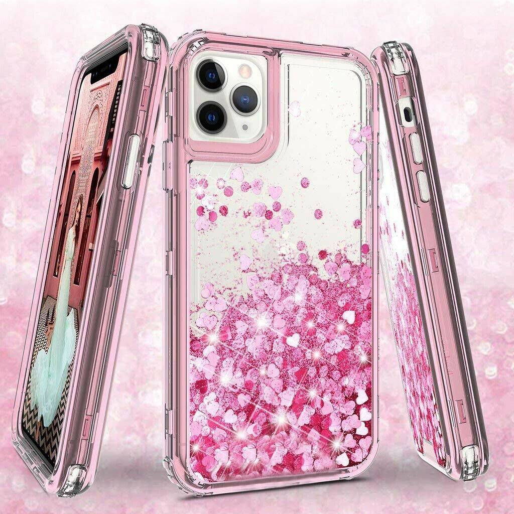 Heavy Duty Glitter Quicksand Case w/ Clip HOT PINK For iPhone 12 Pro Max