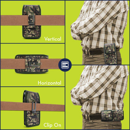 Camo Cell Phone Holder Pouch w/ Belt Loop & Clip Holster Camouflage (3 Sizes) - Place Wireless