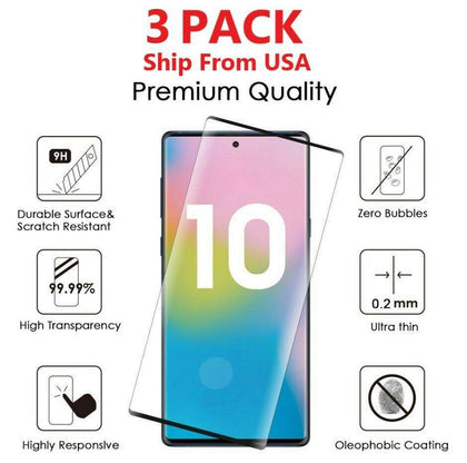 3x Full Cover Tempered Glass Screen Protector Samsung Galaxy S10, S10+, S10e, S10, Note 10, 10 Plus - Place Wireless