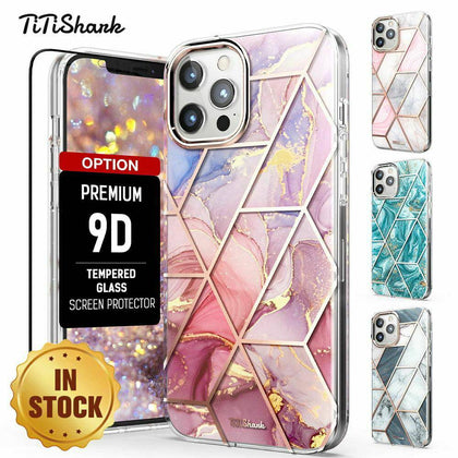 TITSHARK For iPhone 12 Pro Max Mini Case Clear Slim Marble Shockproof Cover - Place Wireless