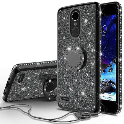 For LG Stylo 4/Stylo 4 Plus Glitter Bling Cute Phone Case with Ring Kickstand - Place Wireless