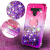 For LG V50 ThinQ 5G, Ring Stand Liquid Glitter Phone Case w/Kickstand