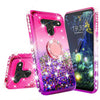 For LG V50 ThinQ 5G, Ring Stand Liquid Glitter Phone Case w/Kickstand