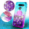 For LG V50 ThinQ 5G, Ring Stand Liquid Glitter Phone Case w/Kickstand