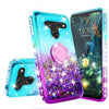 For LG V50 ThinQ 5G, Ring Stand Liquid Glitter Phone Case w/Kickstand