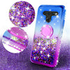 For LG V50 ThinQ 5G, Ring Stand Liquid Glitter Phone Case w/Kickstand