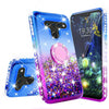 For LG V50 ThinQ 5G, Ring Stand Liquid Glitter Phone Case w/Kickstand