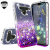 For LG V50 ThinQ 5G, Ring Stand Liquid Glitter Phone Case w/Kickstand