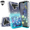 For LG V50 ThinQ 5G, Ring Stand Liquid Glitter Phone Case w/Kickstand