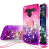 For LG V50 ThinQ 5G, Ring Stand Liquid Glitter Phone Case w/Kickstand