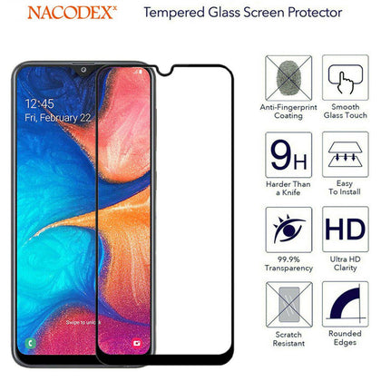 For Samsung Galaxy A20 2019 Full Cover Tempered Glass Screen Protector -Black - Place Wireless