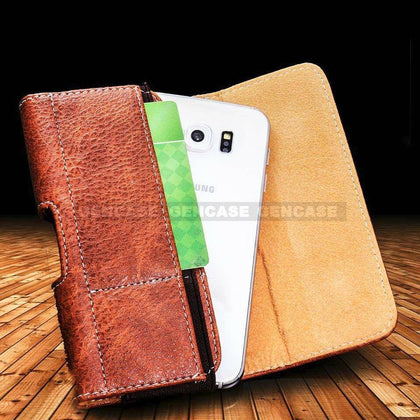 Horizontal Leather Cell Phone Pouch Wallet Case Holder Belt Clip Holster Cover - Place Wireless