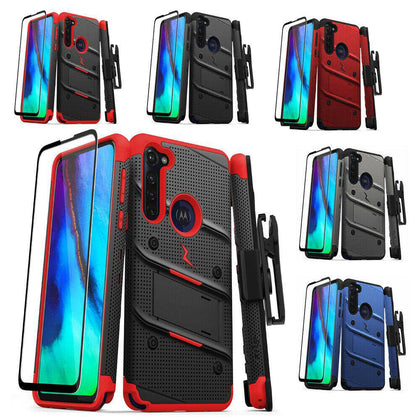 For Motorola G Stylus Holster BOLT Stand Case Military Grade Phone Cover + Glass - Place Wireless
