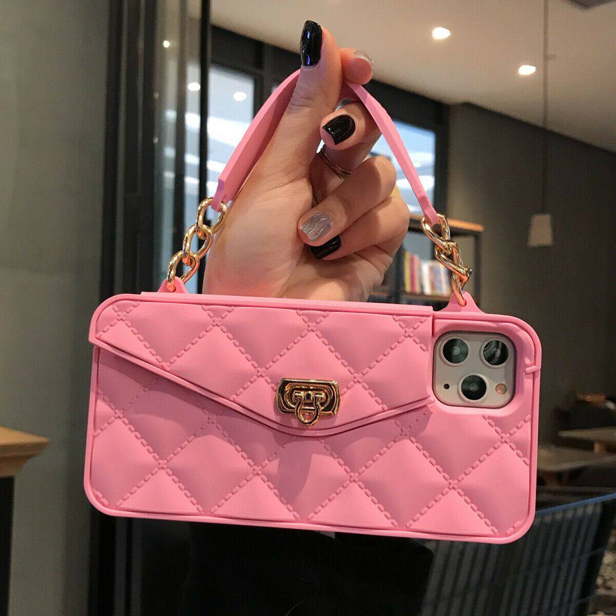 greatandbestgreatandbest pink no chain for apple iphone 8 7 crossbody wallet case for iphone 12 11 pro max xs 7 8 handbag purse chain cover