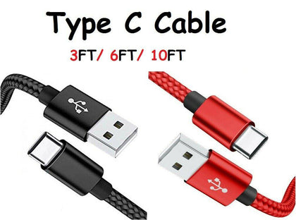 Braided Type-C Cable USB C to USB Fast Charging Cord 3/6/10FT for Samsung LG HTC Motorola - Place Wireless