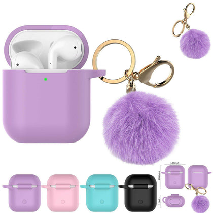 Airpods Silicone Charging Case Cover Fur Ball Keychain For Apple AirPods 1/2 - Place Wireless