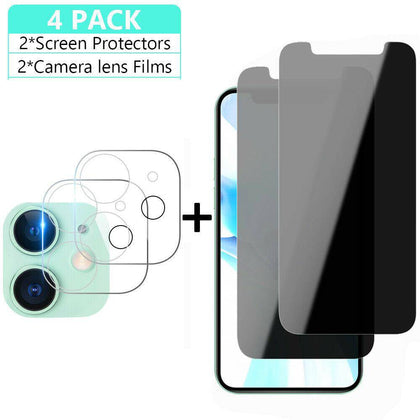 Anti-Spy Tempered Glass Screen Protector +Camera Lens Film For iPhone 12 Pro Max - Place Wireless