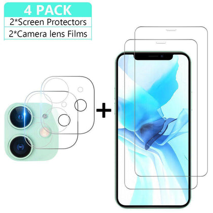Tempered Glass Screen Protector + Camera Lens Film For iPhone 12 Pro Max, 12, 11 - Place Wireless