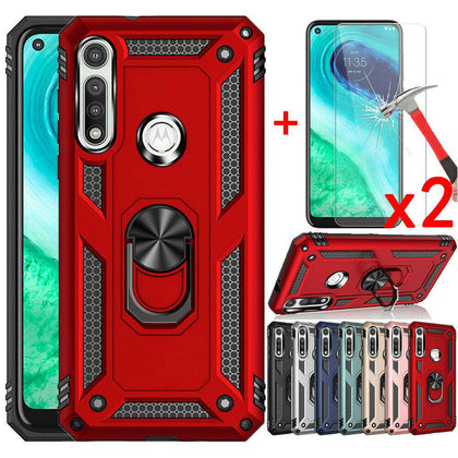 For Motorola Moto G Fast Case, Ring Kickstand Cover + Tempered Glass Protector - Place Wireless