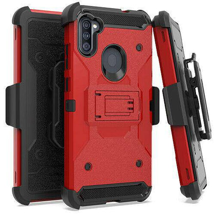 Samsung Galaxy A11 - Heavy Duty Hybrid Holster Case Belt Clip Cover w/ Kickstand - Place Wireless