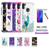 For Samsung Galaxy A11, Studded Rhinestone Crystal Cover Case + Tempered Glass