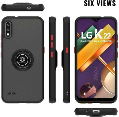 For LG K22 K32 + 5G Case Ring Kickstand Shockproof Cover +Glass Screen Protector