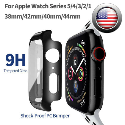 Tempered Glass Protector Screen + Case Cover For iWatch Apple Watch 5 4 3 2 1 - Place Wireless