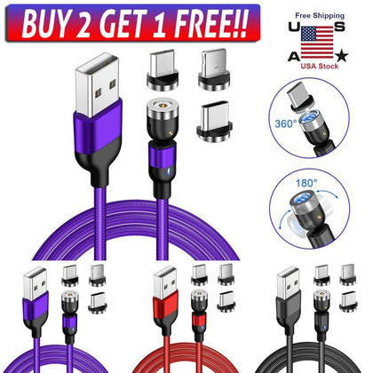 180+360° Rotate Magnetic Phone Cable Micro USB Type C Charger For iPhone Samsung - Place Wireless