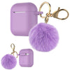 Airpods Silicone Charging Case Cover w/Keychain Fur Ball For Apple AirPods 1/2