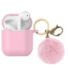 Airpods Silicone Charging Case Cover w/Keychain Fur Ball For Apple AirPods 1/2