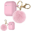 Airpods Silicone Charging Case Cover w/Keychain Fur Ball For Apple AirPods 1/2