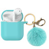 Airpods Silicone Charging Case Cover w/Keychain Fur Ball For Apple AirPods 1/2