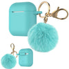 Airpods Silicone Charging Case Cover w/Keychain Fur Ball For Apple AirPods 1/2