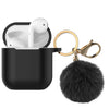 Airpods Silicone Charging Case Cover w/Keychain Fur Ball For Apple AirPods 1/2