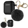 Airpods Silicone Charging Case Cover w/Keychain Fur Ball For Apple AirPods 1/2