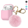 Airpods Silicone Charging Case Cover w/Keychain Fur Ball For Apple AirPods 1/2