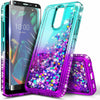 For LG K40/Xpression Plus 2/Solo Case Liquid Glitter Bling Cover +Tempered Glass