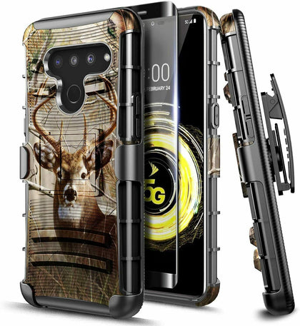 For LG V50 ThinQ Case Armor Belt Clip Cover + Tempered Glass Screen Protector - Place Wireless