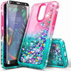 For LG K40/Xpression Plus 2/Solo Case Liquid Glitter Bling Cover +Tempered Glass