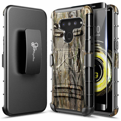 For LG V50 ThinQ / V50 Holster Clip Case Kickstand Cover + Tempered Glass - Place Wireless