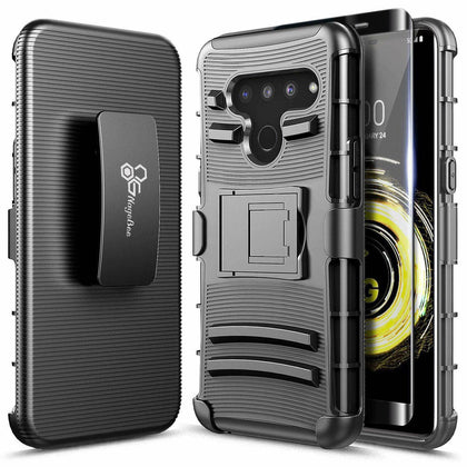 For LG V50 ThinQ / V50 Holster Clip Case Kickstand Cover + Tempered Glass - Place Wireless