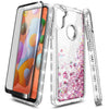 For Samsung Galaxy A11 Phone Case Liquid Glitter Bling Cover + Tempered Glass