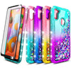 For Samsung Galaxy A11 Case Liquid Glitter Bling Cover +Tempered Glass Protector